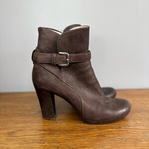 Prada Size EU 39 / US 9 • Brown Suede Heeled Boots Ankle Buckle.